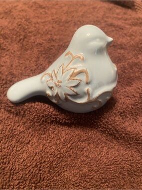 Decorative Ceramic Bird Figurine with Gold Floral Accents